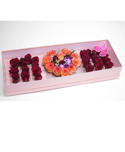 Deep Love Gift Box MOM spelled out in roses!