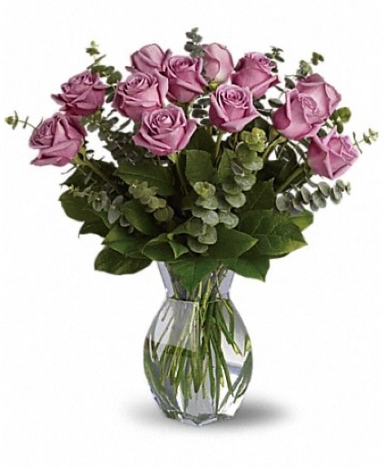1 Dozen Deep Purple Roses Vase Arrangement