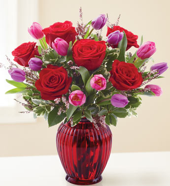 Deep Red Tulips and Roses