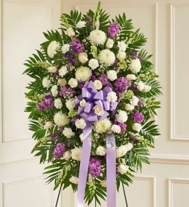 DEEPEST SYMPATHIES STANDING  SPRAY LAVENDER  in Amityville, NY | HEAVENLY FLOWERS TOO