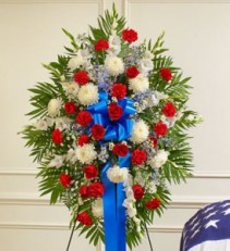 Deepest Sympathies Standing Spray Red, White & Blue