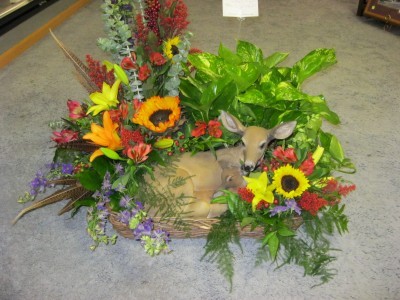 Deer Basket with Plant & Fresh Flowers Fresh Basket