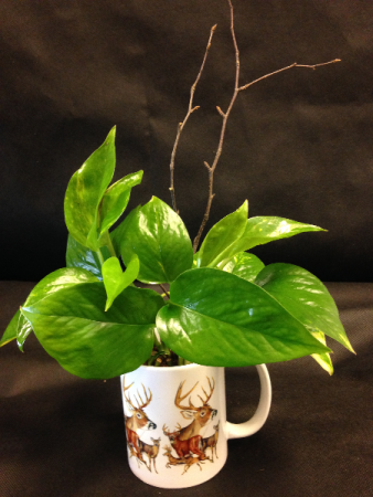 Deer Mug with green plant Keepsake Mug and Plant