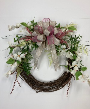 Delicate Dogwood Blooms Permanent botanical wreath