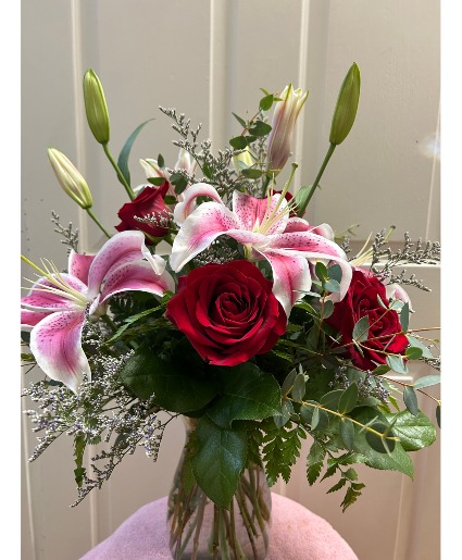 Delicate Lily & Rose Romance Vase Arrangement