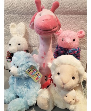 DELIGHFUL HUGGABLES SOME PLUSH, SOME HAND KNITTED.