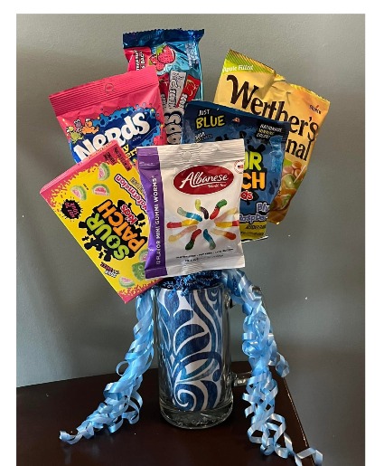 Deluxe Candy Bouquet Sweet Treats in a glass mug