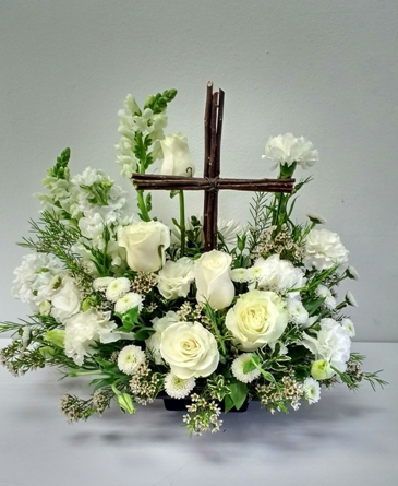 Deluxe Cross of Blessings Funeral Flowers in Webster, TX | La Mariposa Flowers