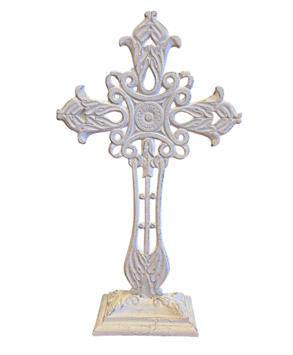 Deluxe White Standing Metal Cross 