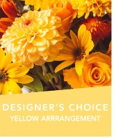 Designer choice Yellow Is a Vibrant arrangement florist designers featuring different shades and varieties of yellow color