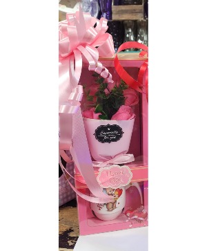Designer Mom Box  Box of soap flowers and Mom Mug
