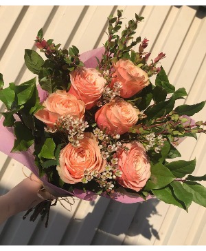 Designers Choice Coloured Half Dozen Roses Cut & Wrapped Bouquet