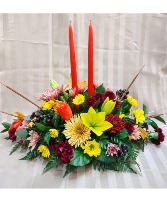 Designers Choice Fall Centerpiece (With Candles) Floral Arangement