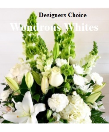 Wondrous Whites Designers Choice Green & White Flowers in Oxnard, CA | Mom and Pop Flower Shop