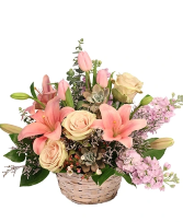 Designer's Choice - Pleasing Pastel Color Palette Basket Arrangement