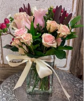 Designer's Choice-The Perfect Size Arrangement square or bubble vase arrangement with beautiful florals