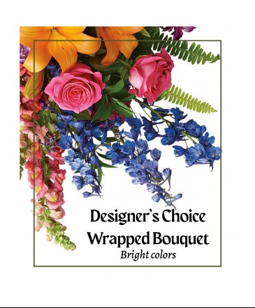Designer's Choice Wrapped Bouquet Bright Exclusively at Mom & Pops in Ventura, CA | Mom And Pop Flower Shop