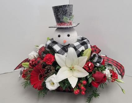 DeVine Snowman Fresh Pine Arrangement