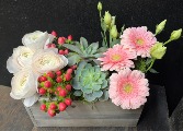 Floral and Succulent Garden Wooden Box Arrangement