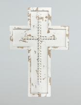 Distressed White Cross with Beads 