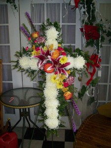 Divine Mercy Cross, Multicolor Floral Arrangement