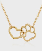 Dog Paw and Heart Necklace in Gold Jewelry