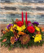 Double candle centerpiece Fall Arrangement