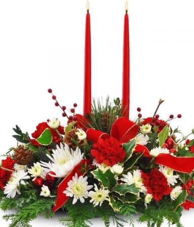 DOUBLE CANDLE RED AND WHITE CENTERPIECE cHRISTMAS 