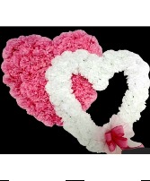 Double Heart Pink and White Silk Flowers