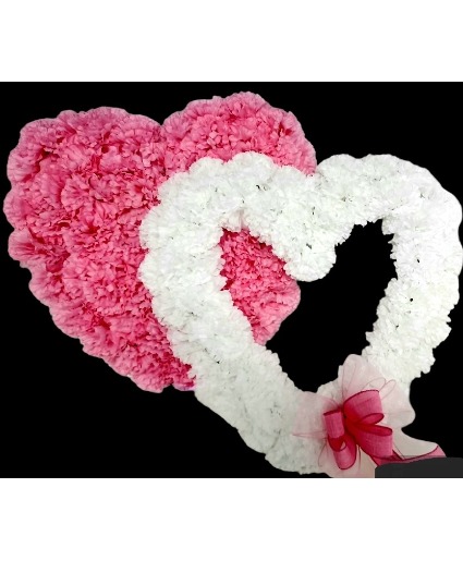 Double Heart Pink and White Silk Flowers