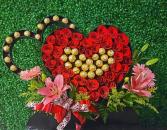 Double Heart Red Roses & Chocolates  Floral arrangements 