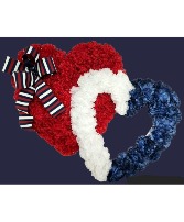 Double Heart Red, White & Blue Silk Flowers