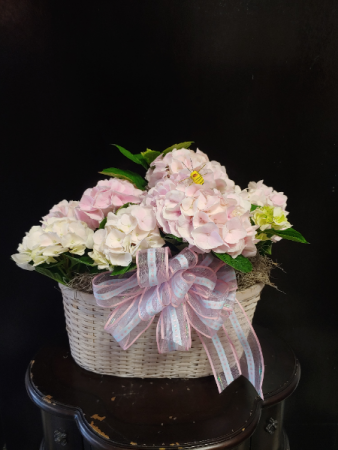 Double Hydrangea Spring Basket Pink