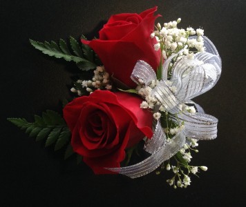 Double Red Rose Pin-On Corsage 
