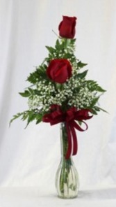 Double Rose Bud vase Two beautiful roses, (color of your choice) decorated up in a stylish bud vase