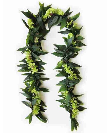 Double Ti Leaf Maile Wrapped With Orchid Lei 