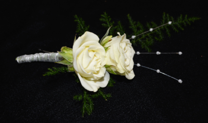 DOUBLE WHITE BOUTONNIERE IN STORE PICK UP ONLY BOUTONNIERE