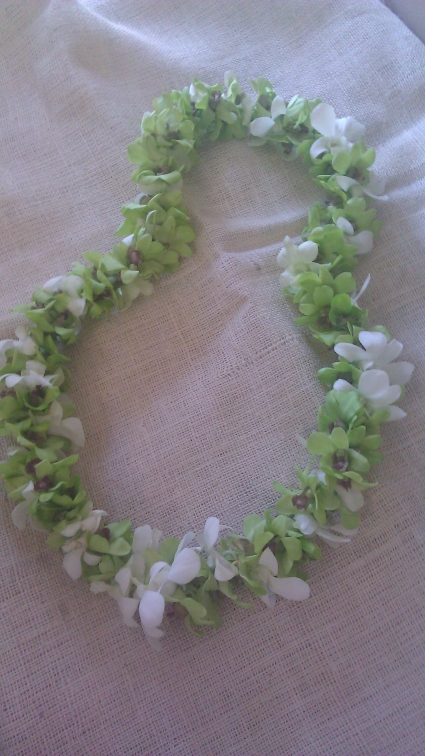 Double White & Green Orchid Lei 