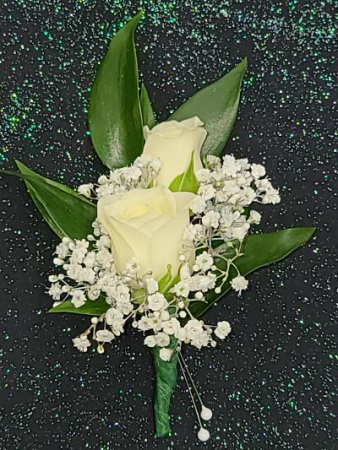 Double White Mini Rose Boutonniere FHF-701 ****Pick Up Only****