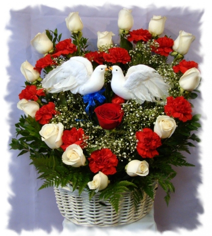 Doves of Roses and Carnations Valentine's Day