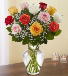 Dozen Assorted Color Roses in Vase 