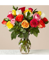 Dozen Assorted Rose Arrangement Vase Arrangement 