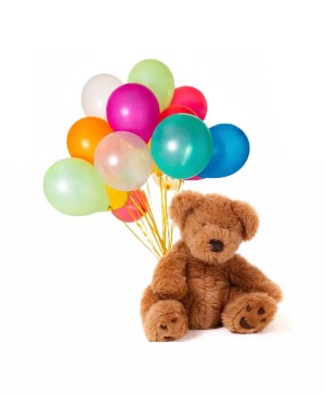 Dozen balloons and teddy bear  