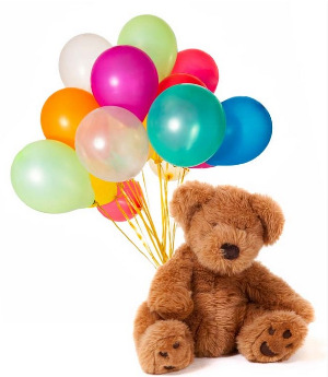 Dozen Balloons and Teddy Bear 