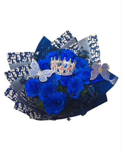 Dozen Blue Rose Wrapped Bouquet 