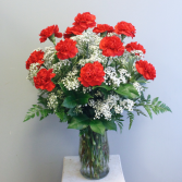 Dozen Carnations Vase Arrangement (Specify Carnation Color in Special Instructions)