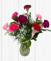 Dozen Carnations Vased Arrangement