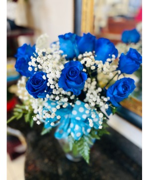 Dozen Dark Blue Preserved Roses 