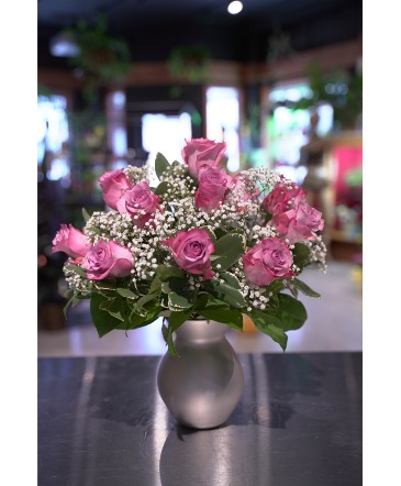 Dozen Lavender Roses  Vased With Baby's Breath in South Milwaukee, WI | PARKWAY FLORAL INC.