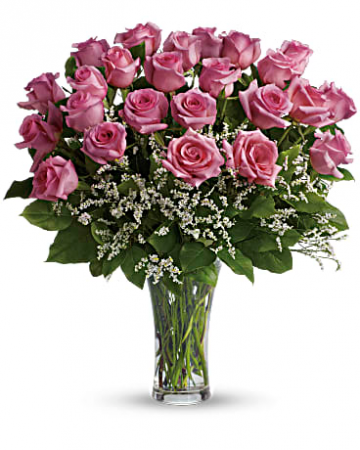 Dozen Long Stem Pink Roses Vase